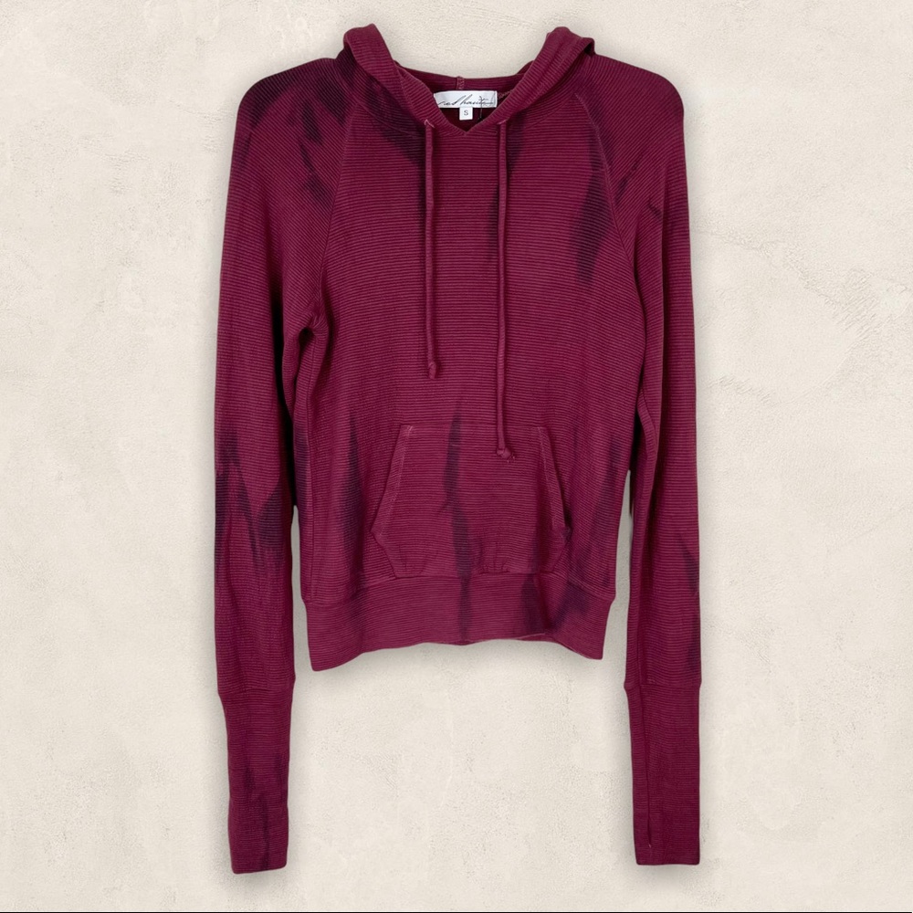 Red Haute Revolve Loungewear Long Sleeve Ribbed Tie Dye Hoodie in Wine S